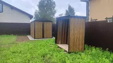 Гараж для квадроцикла и велосипедов + дровница в расцветке "под дерево" в дер. Скурыгино, м.о. Чехов, МО